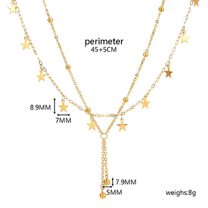 Wholesale Jewelry Classical Romantic Star 304 Stainless Steel 18K Gold Plated Chain Double Layer Necklaces