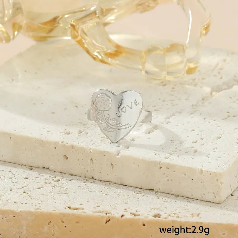 Wholesale Jewelry Classical Solid Color Heart Shape 304 Stainless Steel Rings