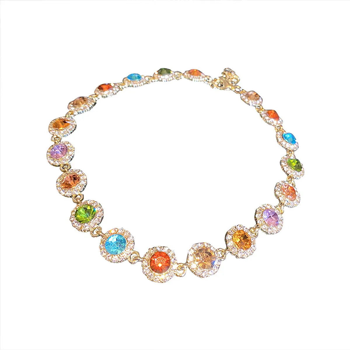 Wholesale Jewelry Colorful Round Inlaid Rhinestone Clavicle Chain Retro Style Necklace Gooddiy