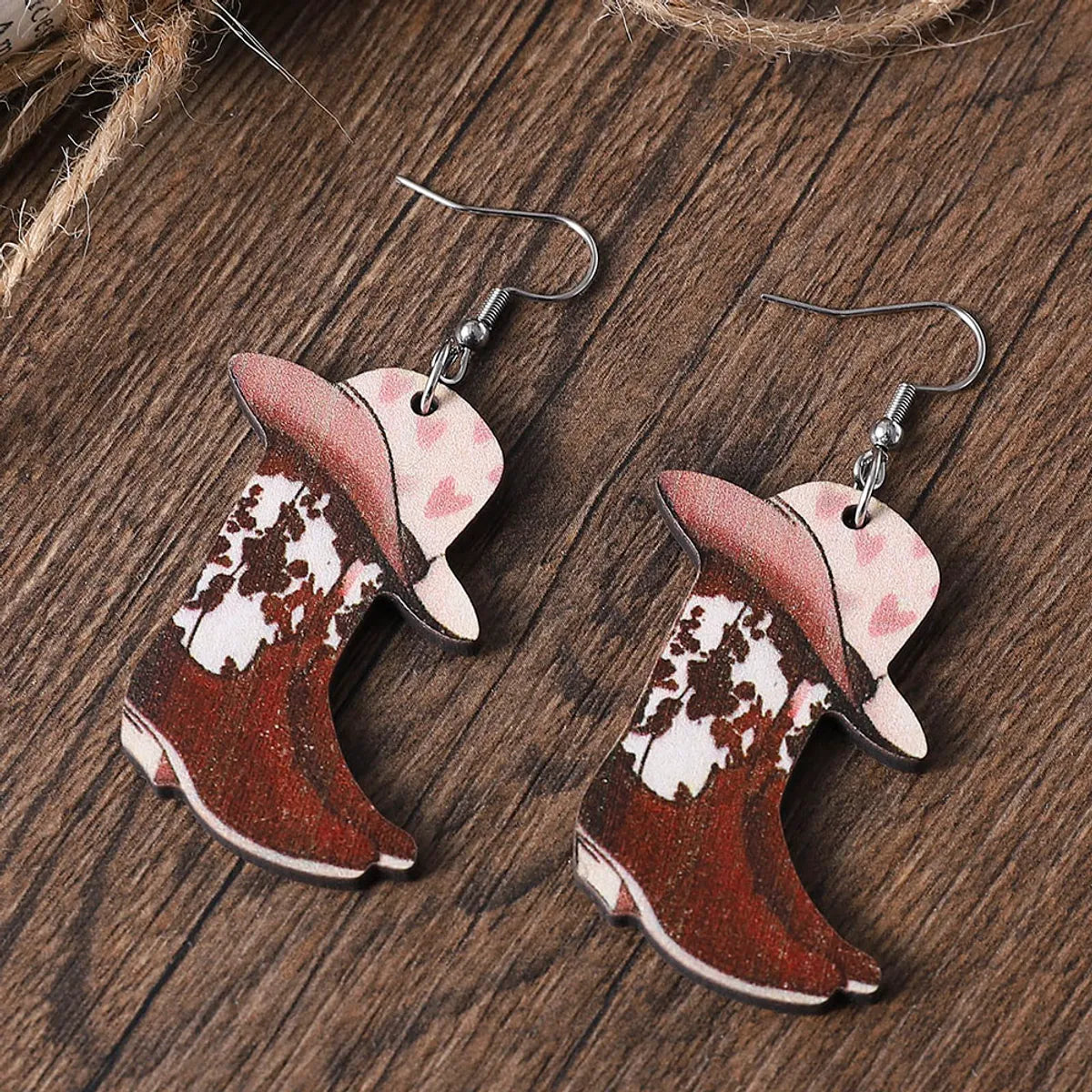 Wholesale Jewelry Cowboy Style Boots Wood Drop Earrings