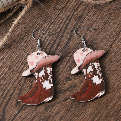 Wholesale Jewelry Cowboy Style Boots Wood Drop Earrings