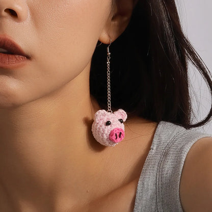 1 Pair Cute Bear Pig Frog Knit Zinc Alloy Drop Earrings