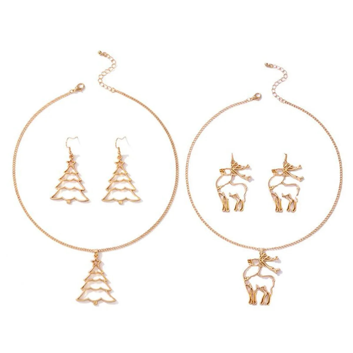 Cute Christmas Christmas Tree Elk Alloy Hollow Out Christmas Women'S Earrings Necklace