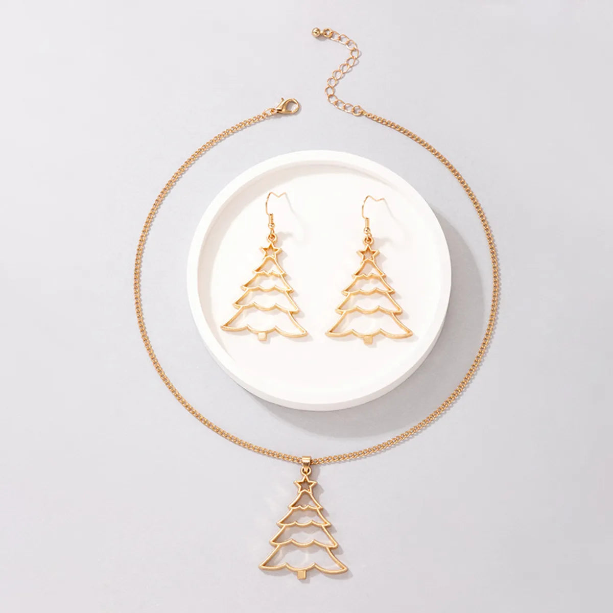 Cute Christmas Christmas Tree Elk Alloy Hollow Out Christmas Women'S Earrings Necklace