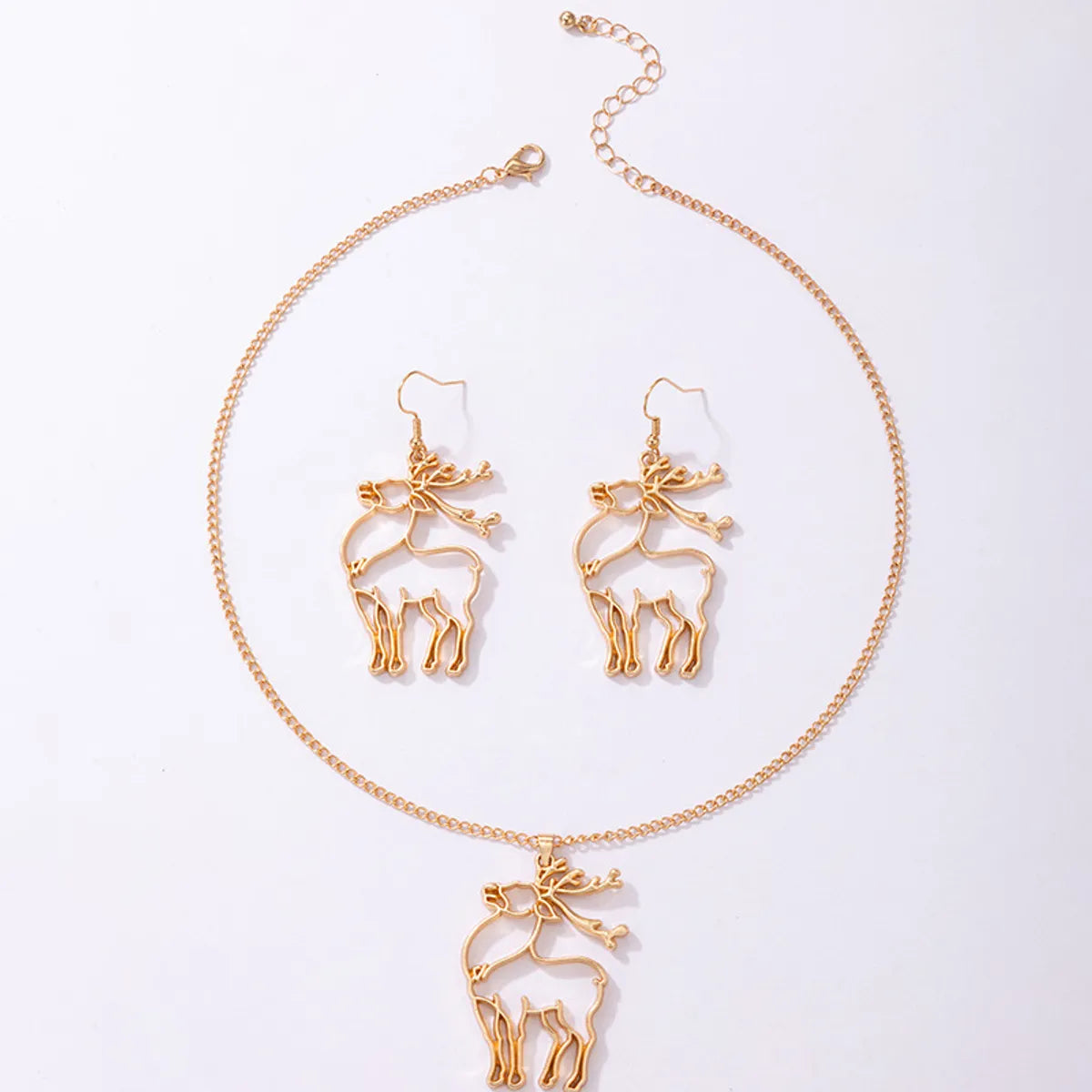 Cute Christmas Christmas Tree Elk Alloy Hollow Out Christmas Women'S Earrings Necklace