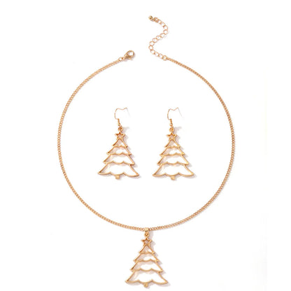 Cute Christmas Christmas Tree Elk Alloy Hollow Out Christmas Women'S Earrings Necklace