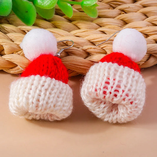 Wholesale Jewelry Cute Christmas Hat Knit Zinc Alloy Drop Earrings