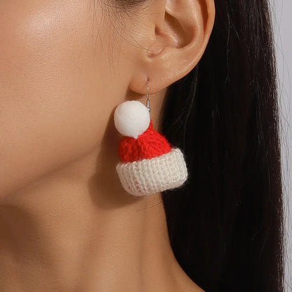 Wholesale Jewelry Cute Christmas Hat Knit Zinc Alloy Drop Earrings