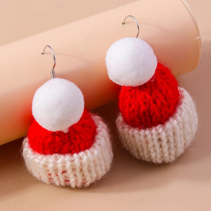 Wholesale Jewelry Cute Christmas Hat Knit Zinc Alloy Drop Earrings