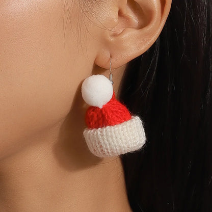 Wholesale Jewelry Cute Christmas Hat Knit Zinc Alloy Drop Earrings