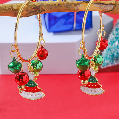 Wholesale Jewelry Cute Christmas Tree Alloy Gold Plated Enamel Hoop Earrings