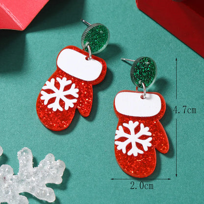 1 Pair Cute Christmas Tree Christmas Socks Snowflake Painted Arylic Drop Earrings