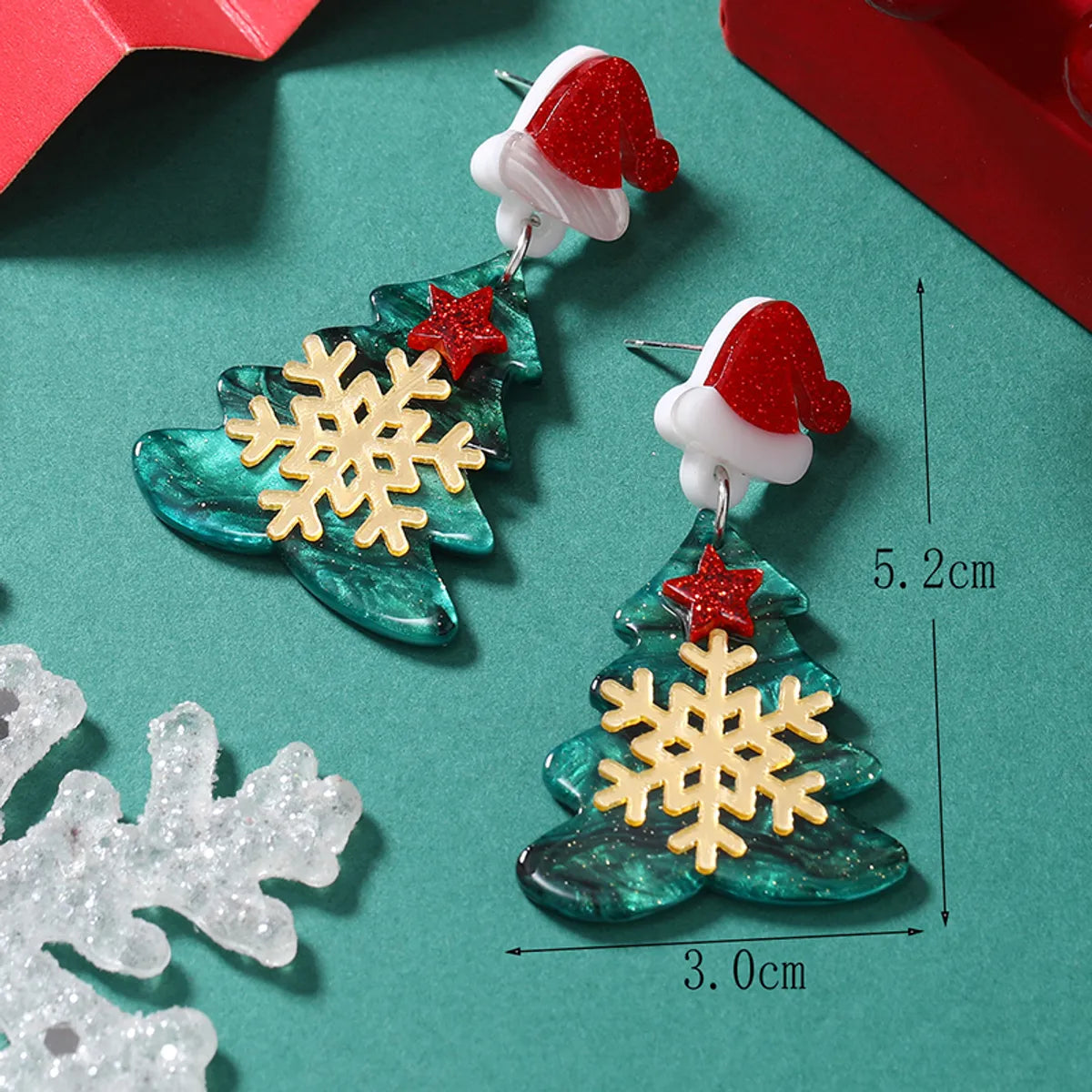 1 Pair Cute Christmas Tree Christmas Socks Snowflake Painted Arylic Drop Earrings