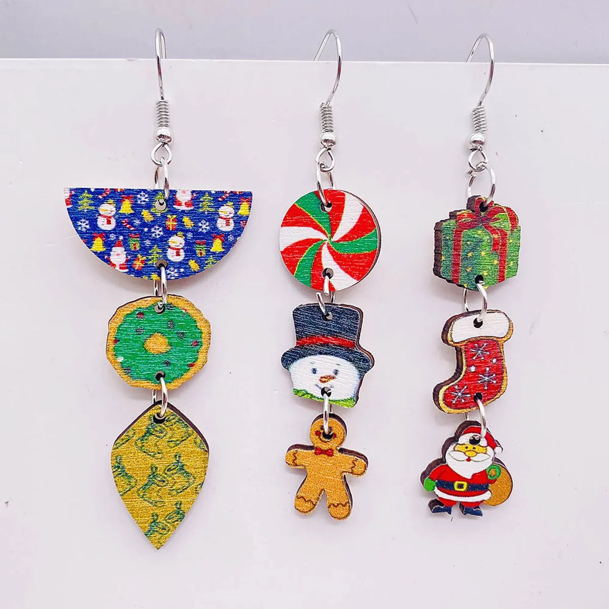 Wholesale Jewelry Cute Christmas Tree Christmas Socks Snowman Wood Drop Earrings