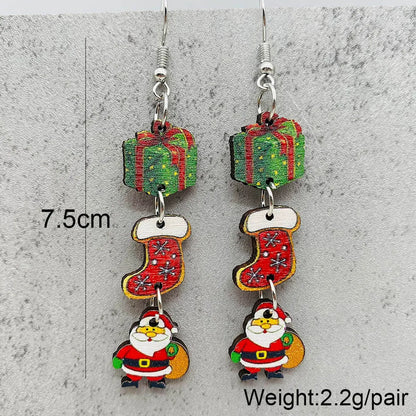 Wholesale Jewelry Cute Christmas Tree Christmas Socks Snowman Wood Drop Earrings