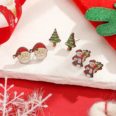 Wholesale Jewelry Cute Christmas Tree Santa Claus Arylic Ear Studs