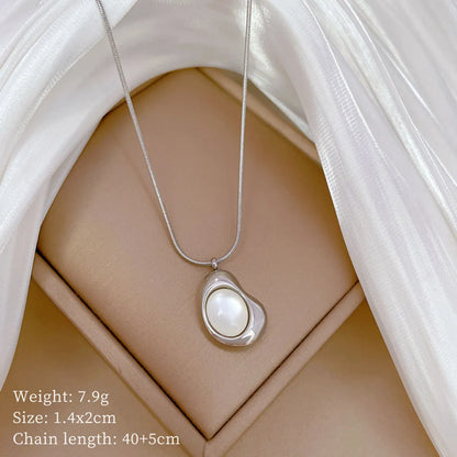 Wholesale Jewelry Cute Classic Style Solid Color Titanium Steel Opal Inlay Pendant Necklace