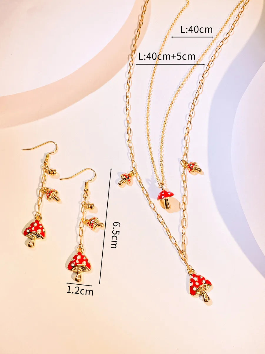 Wholesale Jewelry Cute Ethnic Style Mushroom Alloy Plating Earrings Necklace