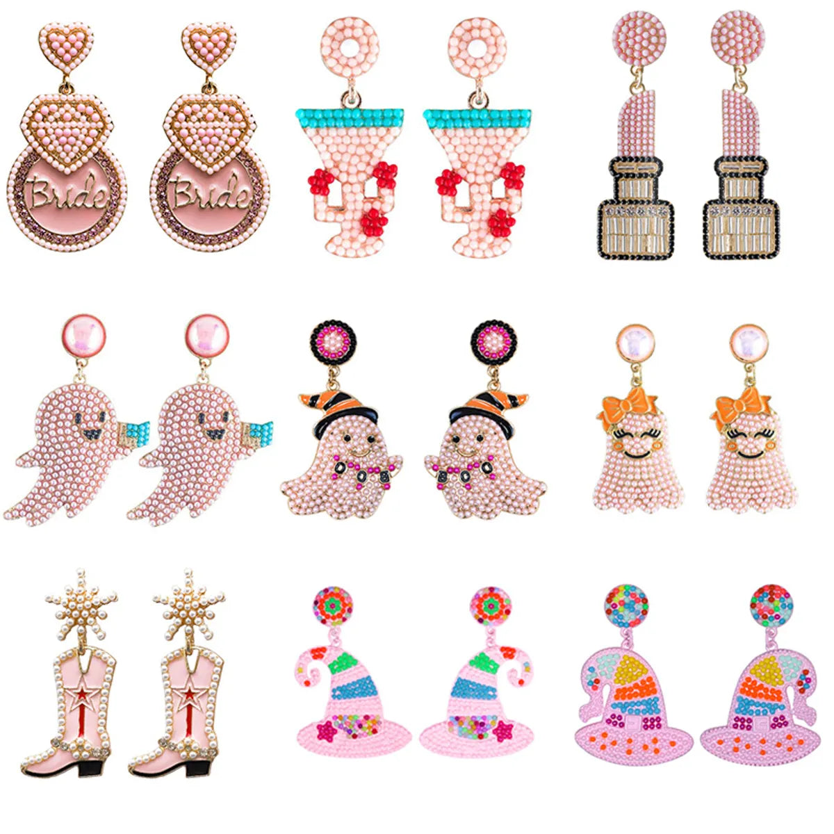 1 Pair Cute Exaggerated Sweet Cartoon Inlay Alloy Rhinestones Beads Drop Earrings