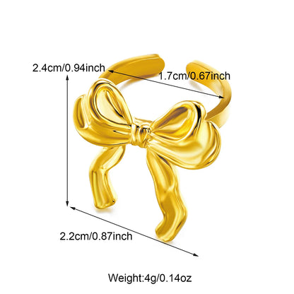 Wholesale Jewelry Cute Flower Butterfly Bow Knot 304 Stainless Steel Artificial Pearls Zircon 18K Gold Plated Plating Inlay Open Rings