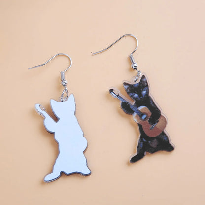 1 Pair Cute Funny Guitar Cat Printing Arylic Drop Earrings