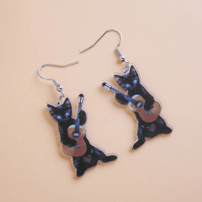 1 Pair Cute Funny Guitar Cat Printing Arylic Drop Earrings