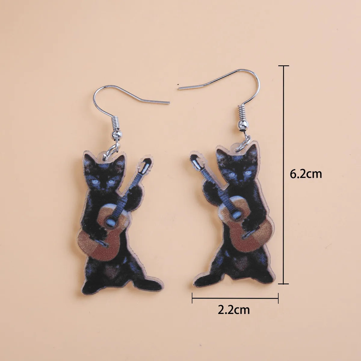 1 Pair Cute Funny Guitar Cat Printing Arylic Drop Earrings