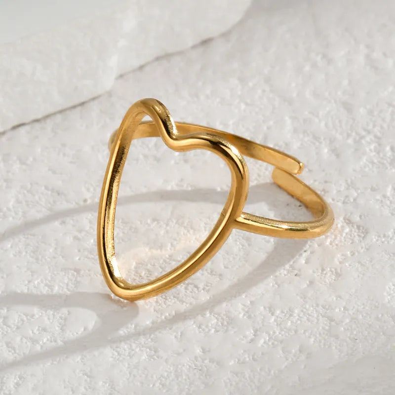 Wholesale Jewelry Cute Heart Shape 304 Stainless Steel 14K Gold Plated Plating Rings