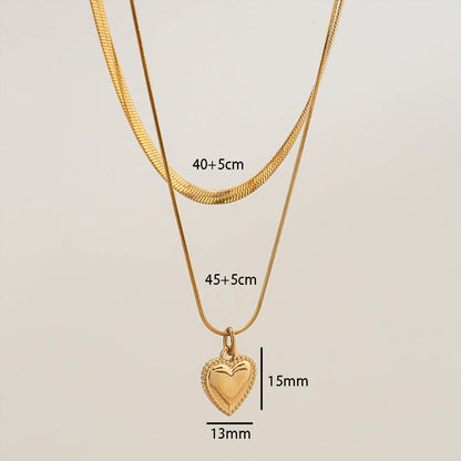 Wholesale Jewelry Cute Korean Style Heart Shape 304 Stainless Steel Double Layer Necklaces