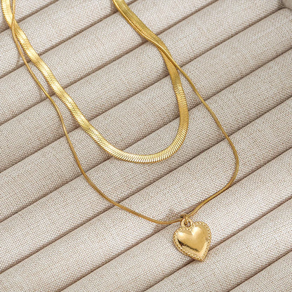 Wholesale Jewelry Cute Korean Style Heart Shape 304 Stainless Steel Double Layer Necklaces