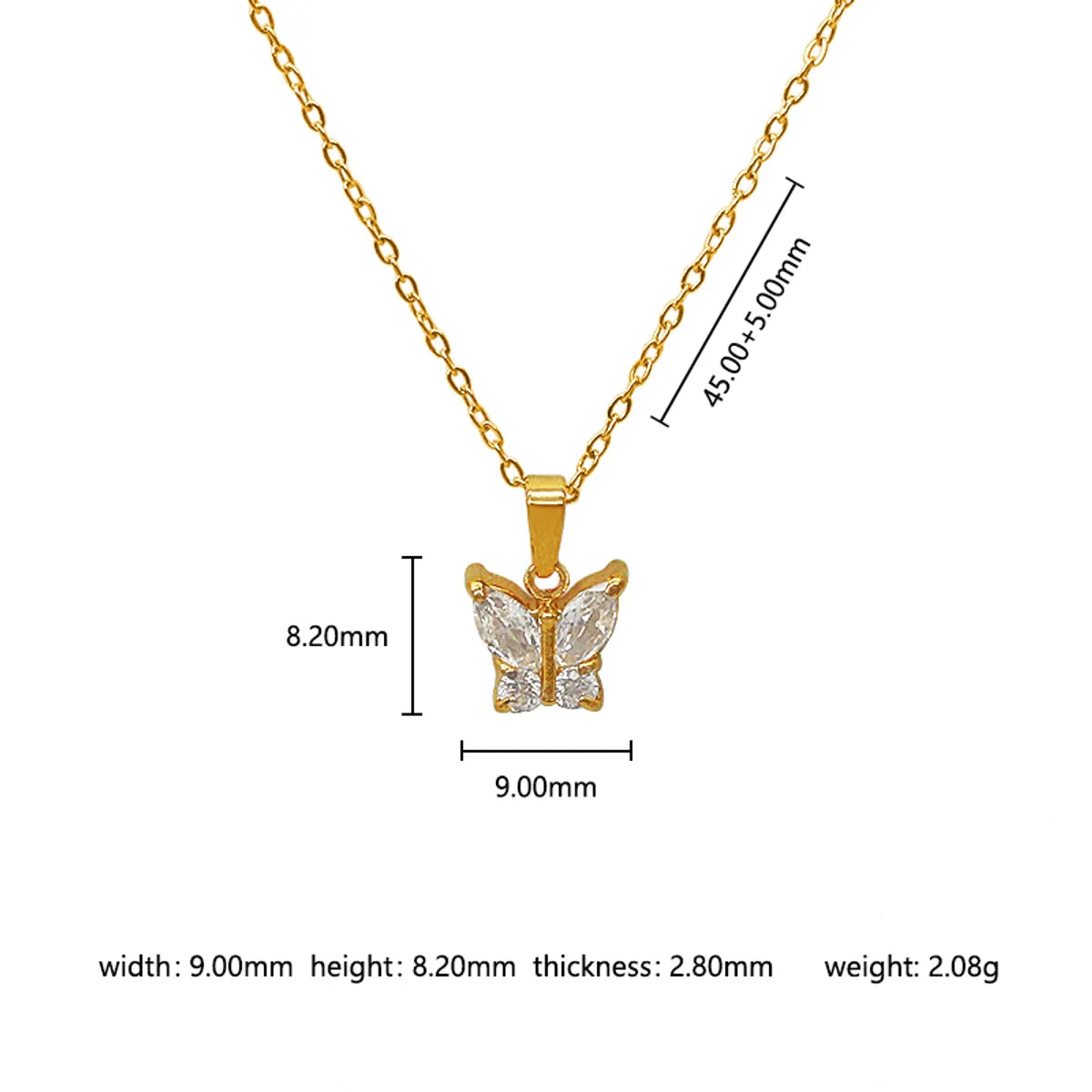 Wholesale Jewelry Cute Lady Sweet Animal Heart Shape Butterfly 302 Stainless Steel 304 Stainless Steel 316 Stainless Steel  Zircon 18K Gold Plated Inlay Pendant Necklace