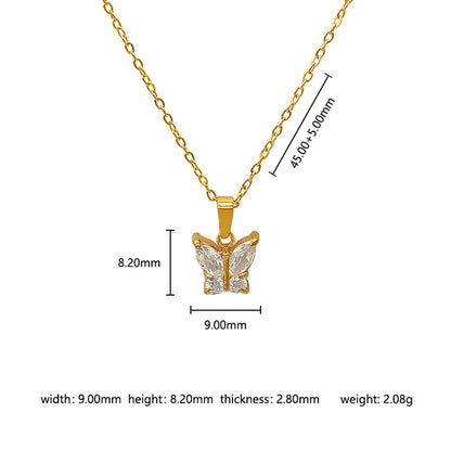 Wholesale Jewelry Cute Lady Sweet Animal Heart Shape Butterfly 302 Stainless Steel 304 Stainless Steel 316 Stainless Steel  Zircon 18K Gold Plated Inlay Pendant Necklace