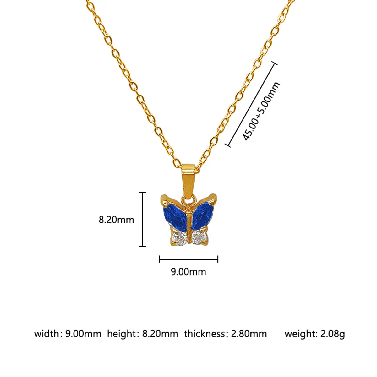 Wholesale Jewelry Cute Lady Sweet Animal Heart Shape Butterfly 302 Stainless Steel 304 Stainless Steel 316 Stainless Steel  Zircon 18K Gold Plated Inlay Pendant Necklace