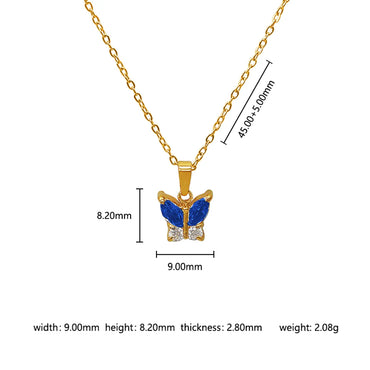 Wholesale Jewelry Cute Lady Sweet Animal Heart Shape Butterfly 302 Stainless Steel 304 Stainless Steel 316 Stainless Steel  Zircon 18K Gold Plated Inlay Pendant Necklace