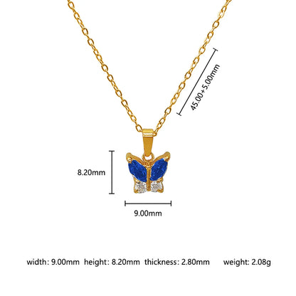 Wholesale Jewelry Cute Lady Sweet Animal Heart Shape Butterfly 302 Stainless Steel 304 Stainless Steel 316 Stainless Steel  Zircon 18K Gold Plated Inlay Pendant Necklace