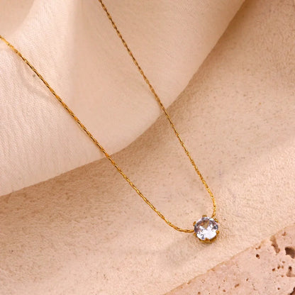 Wholesale Jewelry Cute Modern Style Sweet Geometric Round Water Droplets 304 Stainless Steel Artificial Rhinestones 18K Gold Plated Inlay Pendant Necklace