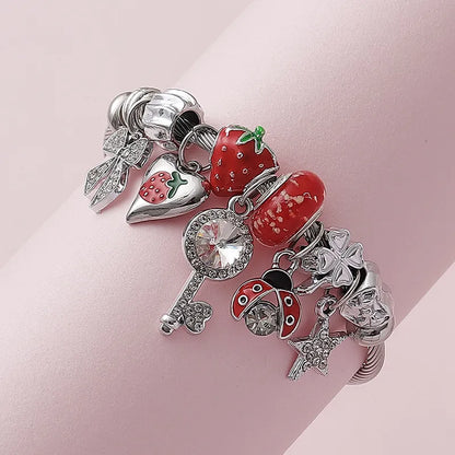 Wholesale Jewelry Cute Modern Style Sweet Insect Heart Shape Strawberry Alloy Rhinestones Enamel Inlay Bangle