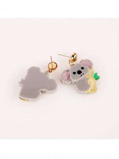 1 Pair Cute Panda Bamboo Layered Patchwork Arylic Silica Gel Drop Earrings