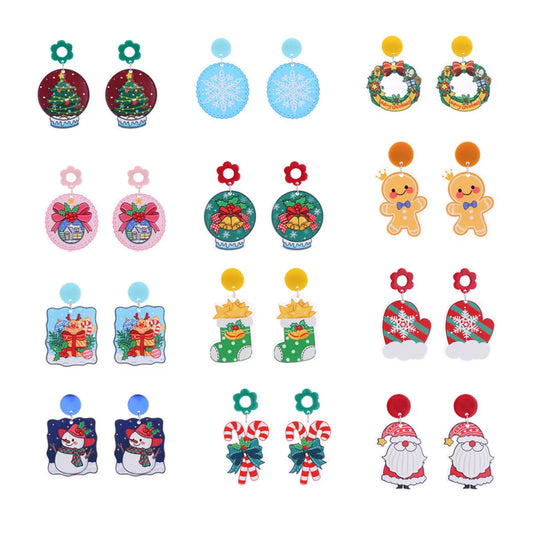 1 Pair Cute Santa Claus Christmas Socks Printing Arylic Drop Earrings