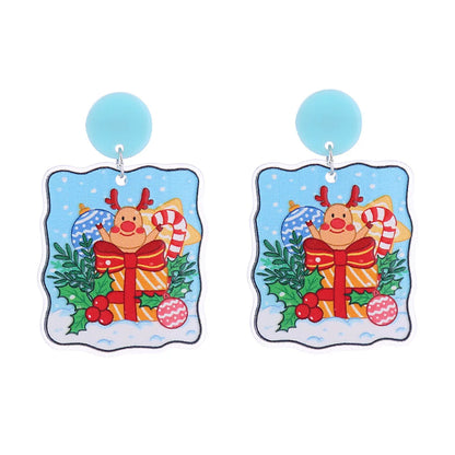 1 Pair Cute Santa Claus Christmas Socks Printing Arylic Drop Earrings