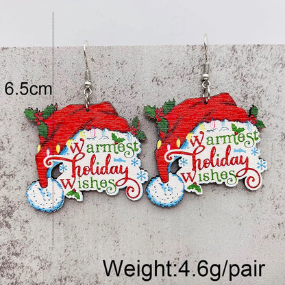 Wholesale Jewelry Cute Santa Claus Christmas Socks Letter Wood Drop Earrings