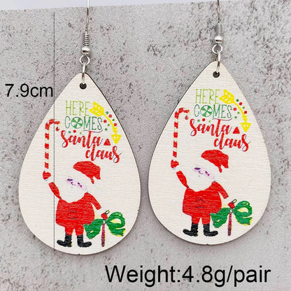 Wholesale Jewelry Cute Santa Claus Christmas Socks Letter Wood Drop Earrings