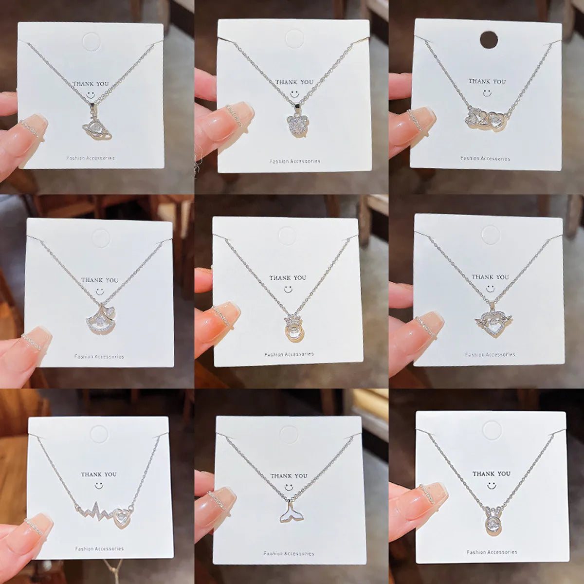 Wholesale Jewelry Cute Shiny Geometric Star Heart Shape Titanium Steel Zircon Inlay Pendant Necklace