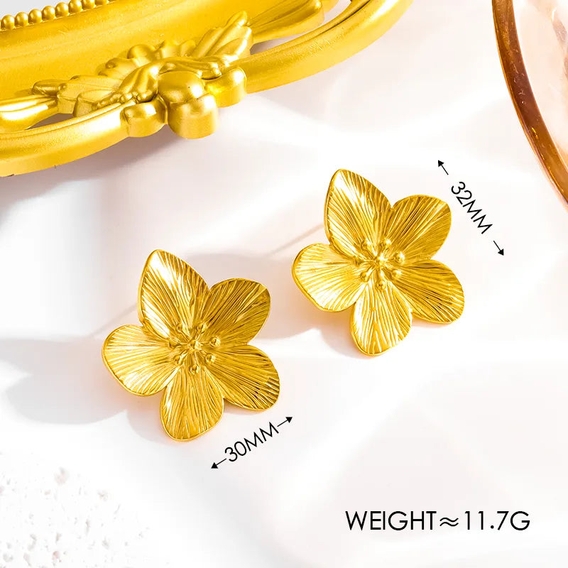 Wholesale Jewelry Cute Simple Style Roman Style Flower 304 Stainless Steel 18K Gold Plated Earrings Necklace