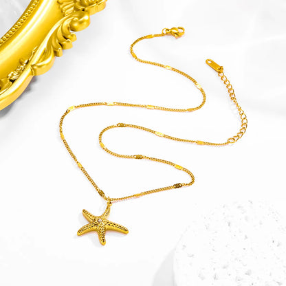 Wholesale Jewelry Cute Simple Style Roman Style Starfish 304 Stainless Steel Artificial Rhinestones 18K Gold Plated Inlay Earrings Necklace