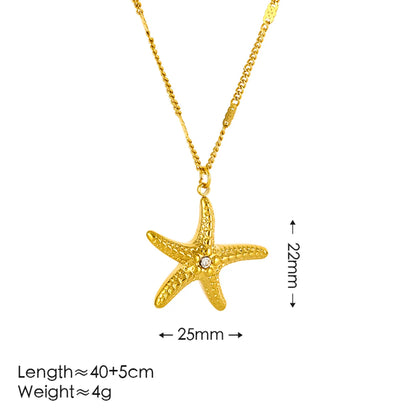 Wholesale Jewelry Cute Simple Style Roman Style Starfish 304 Stainless Steel Artificial Rhinestones 18K Gold Plated Inlay Earrings Necklace