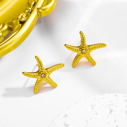 Wholesale Jewelry Cute Simple Style Roman Style Starfish 304 Stainless Steel Artificial Rhinestones 18K Gold Plated Inlay Earrings Necklace