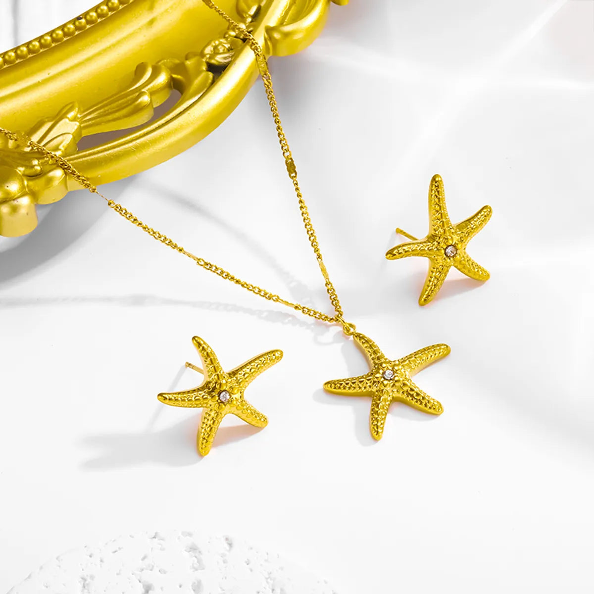 Wholesale Jewelry Cute Simple Style Roman Style Starfish 304 Stainless Steel Artificial Rhinestones 18K Gold Plated Inlay Earrings Necklace