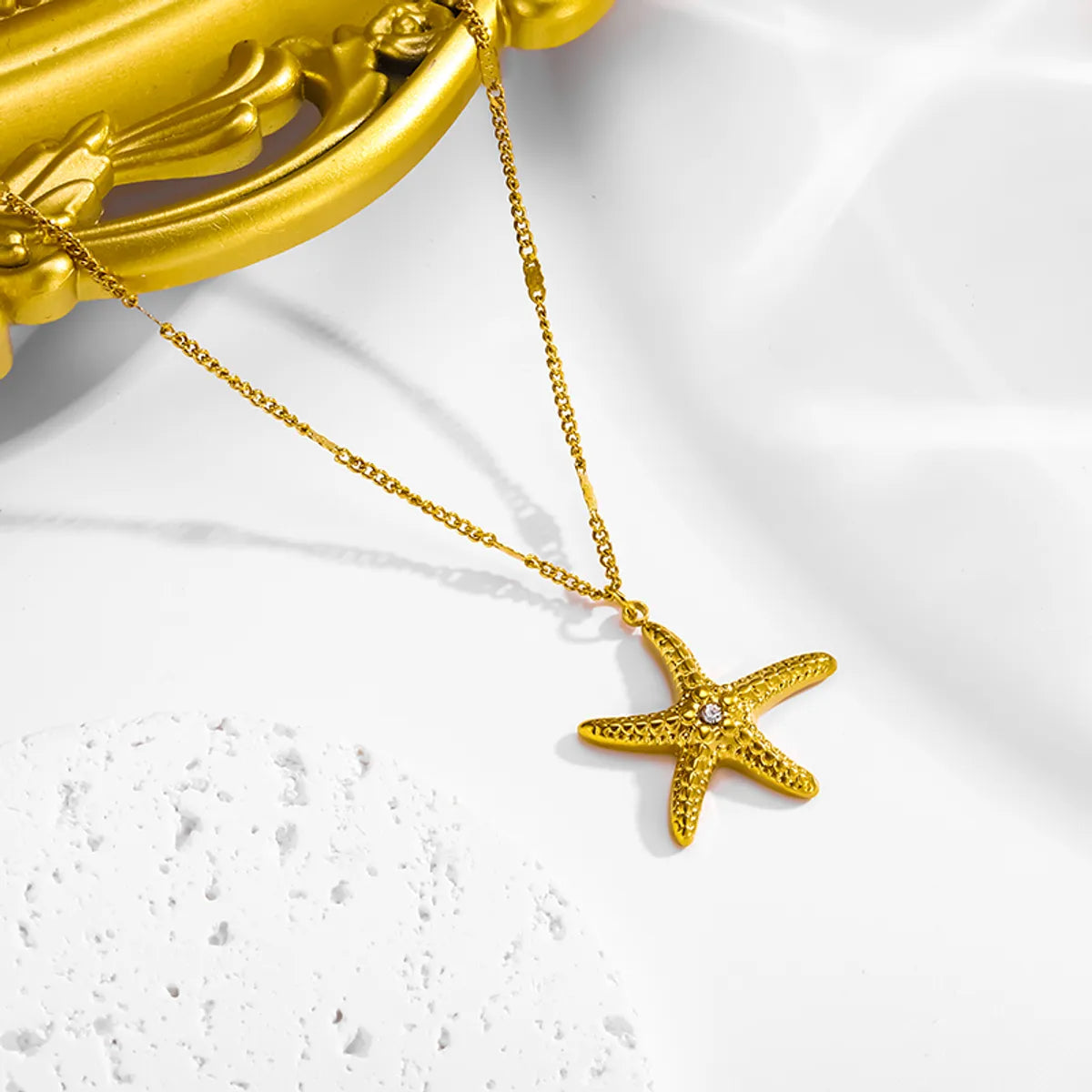 Wholesale Jewelry Cute Simple Style Roman Style Starfish 304 Stainless Steel Artificial Rhinestones 18K Gold Plated Inlay Earrings Necklace