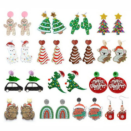 1 Pair Cute Streetwear Cartoon Character Christmas Tree Letter Arylic Drop Earrings